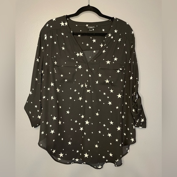 Torrid Harper 3/4 sleeve pullover Blouse Black Starry Stars Size 1x - Picture 2 of 15